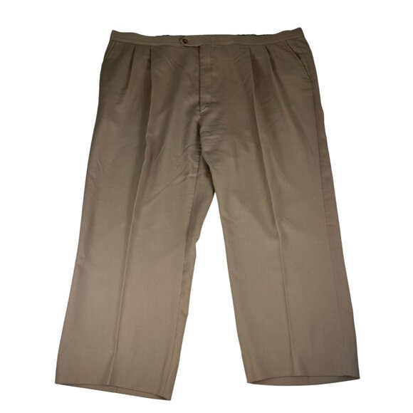 Sansabelt Slacks Dress Pants Men 48x25 Tan Straight Leg Pleated Formal Business - Picture 1 of 13